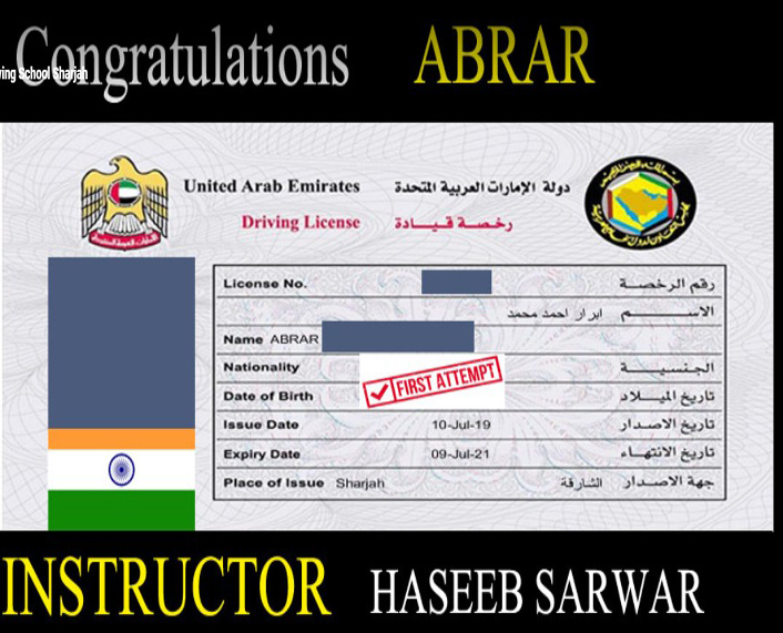 Passed Sharjah driving license in first attempt