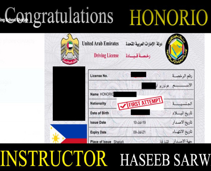 Passed Sharjah driving license in first attempt