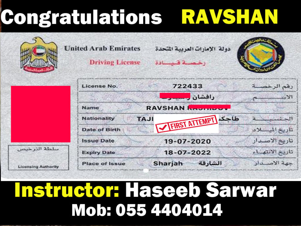 ravshan first attempt driving license uae